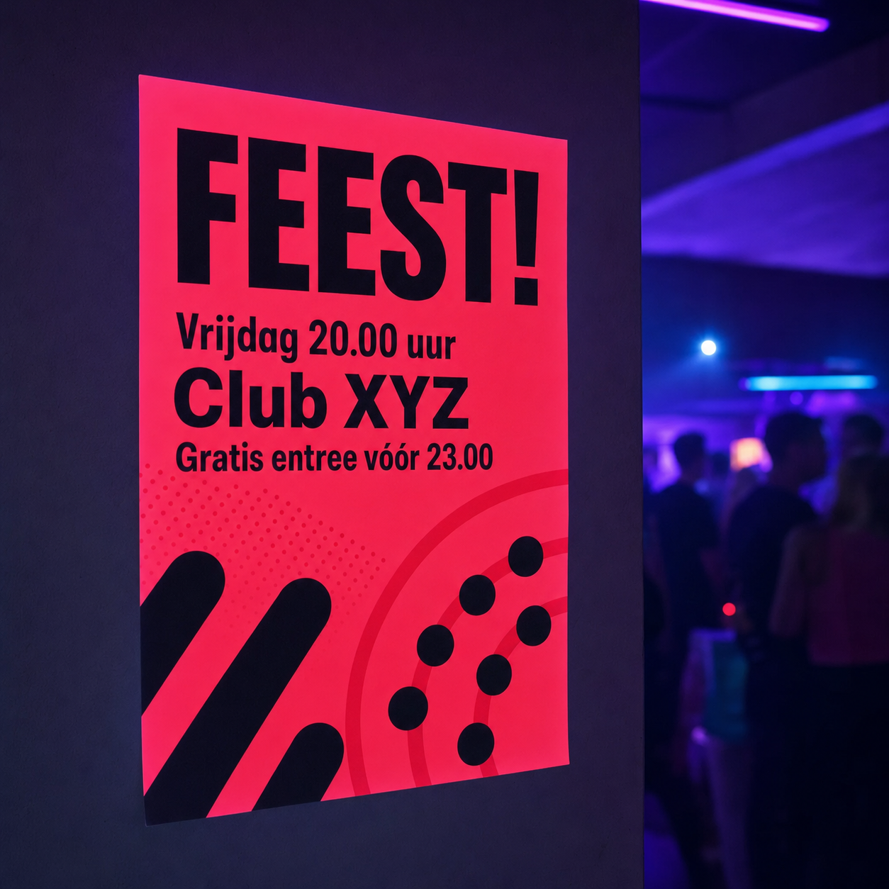 Neonposter drukken met zwarte bedrukking