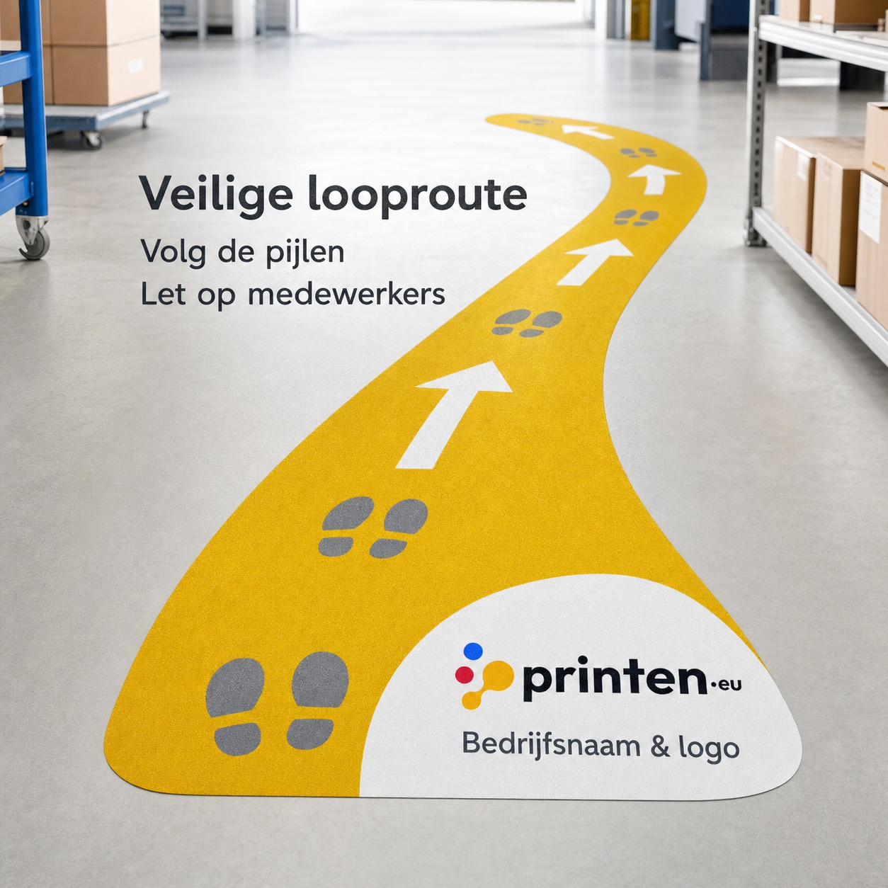 Vloersticker met anti-slip laminaat voor veilige looproutes